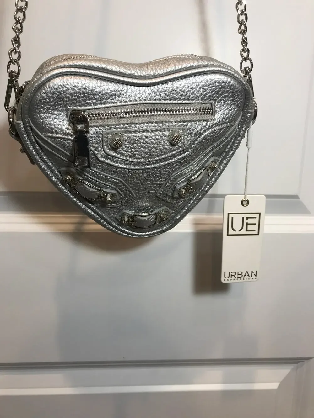 Urban Expressions Silver Heart-Shaped Crossbody Bag NWT